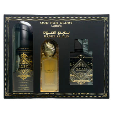 Badee Oud for Glory Lattafa Set 3p 3.4oz W EDP